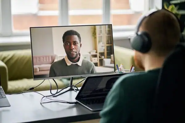 Man attending online mediation Salford MIAMS session